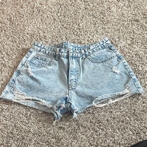 Light Blue Distressed Denim Shorts